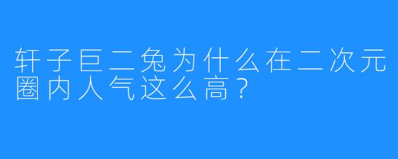 轩子巨二兔为什么在二次元圈内人气这么高?