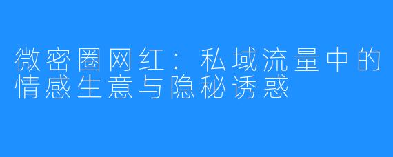 微密圈网红：私域流量中的情感生意与隐秘诱惑