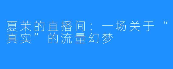 夏茉的直播间:一场关于“真实”的流量幻梦